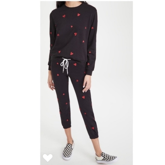 Monrow Heart Embroidered Sweatpants in Black- XS,S - Picture 2 of 10